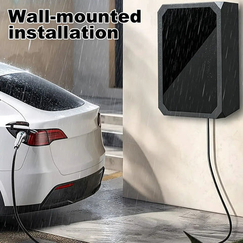 Heavy Duty EV Charger Lock Box Outdoor Wall Mount Station Enclosure With Tempered Glass Window For All Electric Vehicle Plugs on wet wall