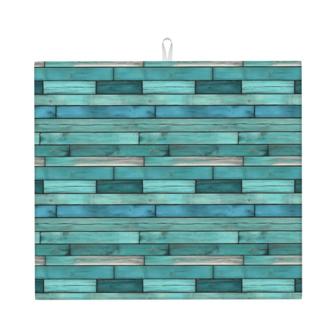 Cyan Wood Grain Dish Drying Mat For Kitchen Counter With Ultra Absorbent Microfiber Surface Dries Fast And Wipes Up Easily Machine Washable 16x18 Inches Ideal Rack Mat For Countertop