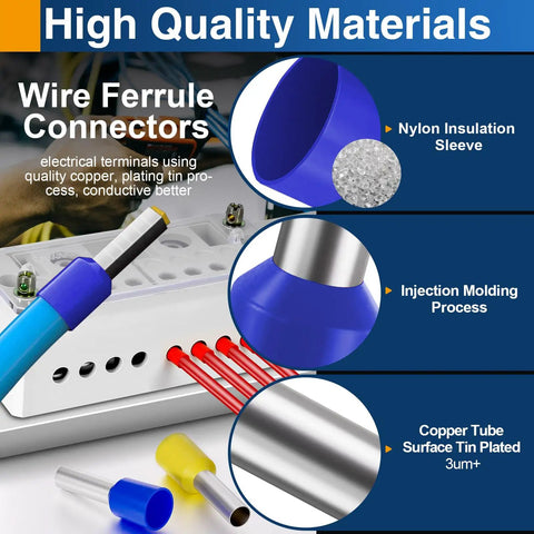 Beefy Heavy Duty AWG 6 Wire Ferrule Connectors Blue Insulated Copper Terminals 12mm Crimp Pin Ends for Electrical Wiring