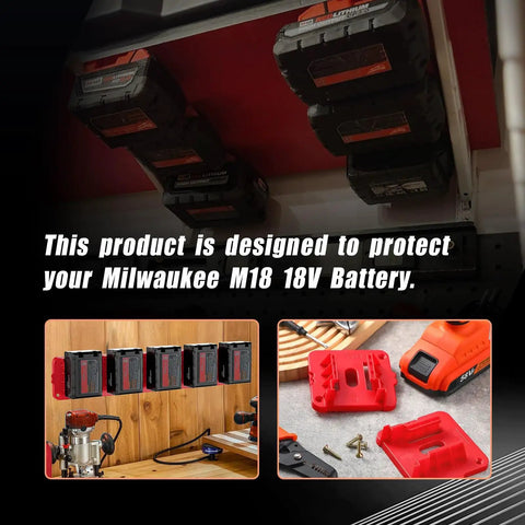 M18 18V Battery Holder Wall Mount 5 Pack Heavy Duty Storage Organizer installed in a work van for Milwaukee batteries