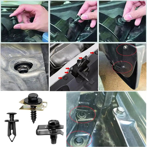 All In One Car Fastener Kit With 100 Pieces Screws Bolts Undertray Clips Plastic Rivets U Nuts Engine Under Cover Splash Shield Replacement By Uolor Universal Fit For Auto Body Fender showing installation process