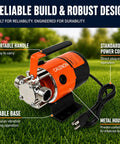 Heavy Duty 115V Electric Water Transfer Pump Delivers No Sweat 330 GPH Flow With A Rock Solid Build And A Dependable Forty Foot Lift For All Your Wet Yard Tasks on grass, showing portable handle and stable base.