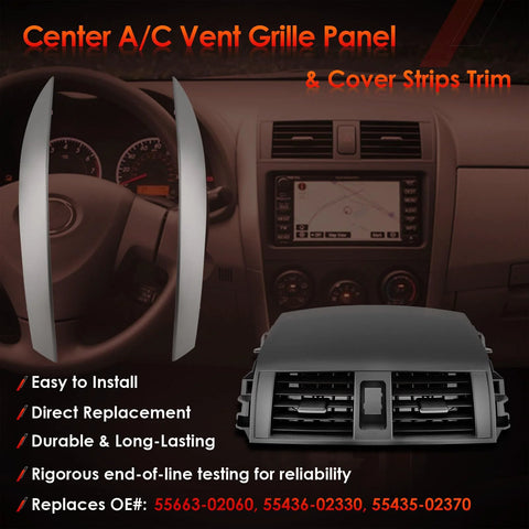 Center A/C dash vent grille panel with gray cover strips trim (left-right pair) for Corolla, front view.