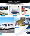 Image showing "Versatile Use" of RV Roof Seal Tape White 4 Inch By 50 Feet Self Adhesive Butyl Roof Sealant for various vehicles.