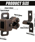 Heavy Duty 20 Piece Cabinet Door Latch And Catch Kit In Rich Brown Antique Copper Finish Solid Galvanized Steel dimensions displayed.
