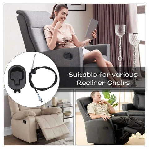 Heavy Duty Recliner Handle And Pull Cable Kit For Repairing Worn Out Sofas And Sectionals With No Sweat Setup And Sweet Smooth Glide That Works Like A Charm In Your Home, shown with recliner chairs.