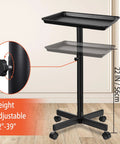 Height Adjustable Rolling Salon Tray on Wheels with Multi Level Height Range from 28 to 44 Inches for Salon and Spa Use in Black