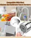 No Sweat Faucet Aerator Removal Tool And 6 Size Sink Filter Wrench Set crafted from tough 304 stainless steel with key ring, showing faucet compatibility.