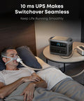 Hella Rock Solid 2000W Portable Power Station Featuring 1024Wh Capacity with UPS in bedroom during sleep apnea therapy.