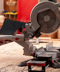 Shop Beast 2 Pack Black Dust Collection Bags Zipper Lock on miter saw for clean wood cutting and debris capture.