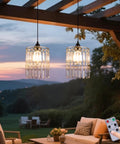 Battery Operated Chandelier With Acrylic Crystal Beads Waterproof Hanging Pendant Lights Dimmable Timer For Patio Decor Two Pack, evening setting.