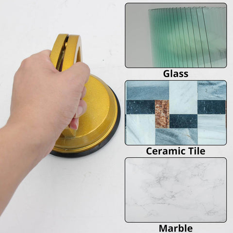 Workhorse Heavy Duty Aluminum Suction Cup With Handle for Glass and Tile Lifting in use on various surfaces