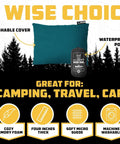 Memory Foam Travel Pillow For Planes And Cars Ultra Compact Easy Carry Micro Suede Neck Support with washable cover.