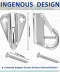 Close-up of Six Pack Boat Fender Hooks In 316 Stainless Steel with spring latch and screws, showing dimensions for installation.