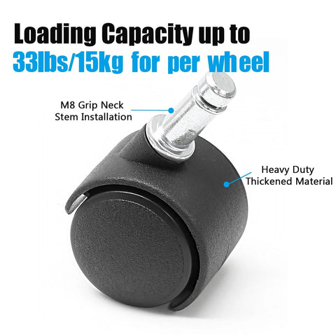 Five Pack 1.5 Inch Swivel Caster Wheels With M8 Circlip Stem 8mm By 20mm, Heavy Duty Nylon Replacement For Furniture Tables