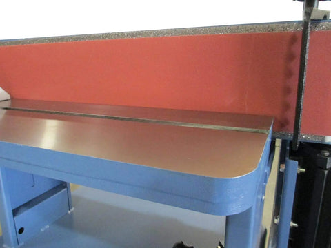 6 Inch By 89 Inch Tilting Edge Sander with Heavy Duty Adjustable Cast Iron Table showing the graphite coated platen surface