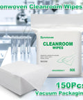 Lint Free Cleanroom Wipes 9x9 Inches Pack of 150 Cellulose Polyester Blend Grade B 56GSM Nonwoven Absorbent packaging