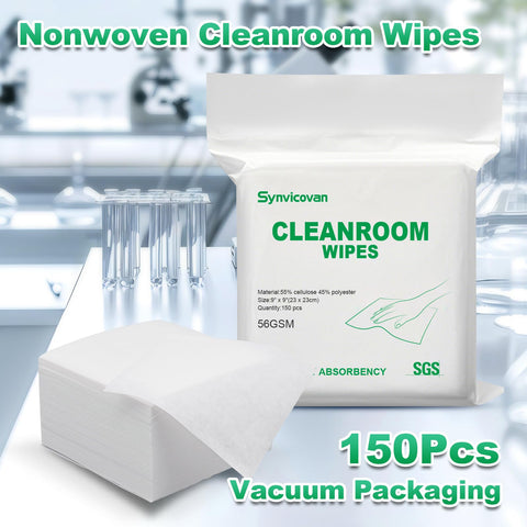 Lint Free Cleanroom Wipes 9x9 Inches Pack of 150 Cellulose Polyester Blend Grade B 56GSM Nonwoven Absorbent packaging