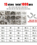 External Circlip Retaining Ring Kit Set M1.2 To M15 For Shafts E Type Circlips Stainless Steel SS304 1000 Pcs Heavy Duty Built To Last Shaft Bearing Retention Solution, 1000-piece assortment