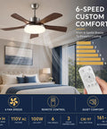 MADISH Modern Walnut 46 Inch Ceiling Fan with Lights and Remote, 3 Blade ceiling fan with 100W LED light in bedroom