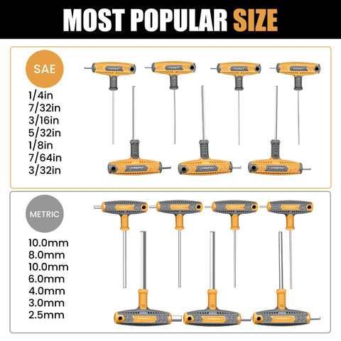 14 Piece T Handle Allen Wrench Set Pro Grade Metric And Standard With Long And Short Shanks Hex Keys On Display