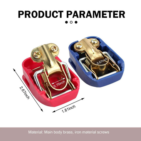 Two Pack Quick Release Battery Clamps For Cars Trucks And SUVs, Easy Snap On Quick Disconnect Terminals in blue and red