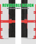 Built Tough Aluminum Cabinet Handle Jig For Precise Drawer Pull Installations With 50 Percent Thicker Frame And Dual Screw Lock Drill Guide Template Tool displayed front and side view in red aluminum with ruler markings, reversible design.