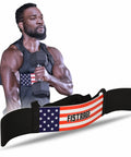 Man using Arm Blaster For Biceps And Triceps, Heavy Duty Aluminum Isolator With Thick Neck Padding, American Flag Design