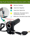 Full Twist Throttle Grip With 2 Keys for Ridstar Electric Bikes, Black, 22mm size, ergonomic design with wiring diagram