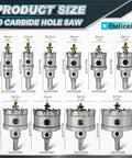 Ultimate Pro Grade 14-Piece TCT Carbide Hole Saw Kit For Hard Metal sizes displayed, 19mm to 60mm carbide tipped cutters.