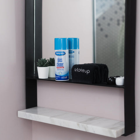 Bathroom setting featuring Ammonia Free Glass Cleaner With No Drip Foaming Action For Streak Free Shine On All Glass Surfaces 15 Ounce Bottle