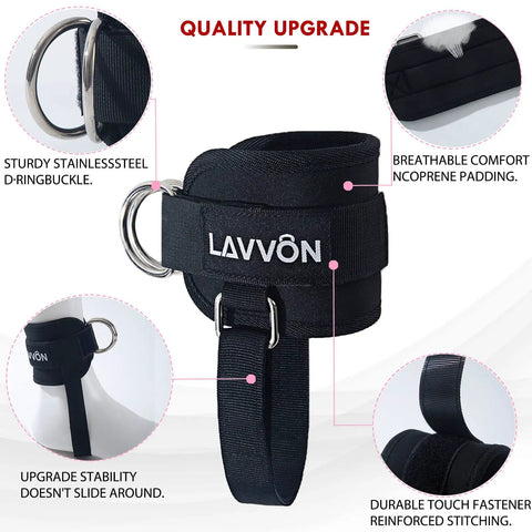 Adjustable Ankle Straps for Cable Machines Built For Kickbacks and Glute Workouts Non Slip Comfort Cuffs with metal D-ring buckle
