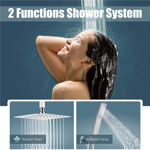 Polished Chrome 12 Inch Ceiling Mount Shower System With Rain Shower Head And Handheld Spray Luxury Shower Combo With Pressure Balance Valve Shower Trim Included For Bathroom Upgrade