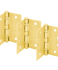 Commercial Door Hinge Pack 4-1/2 Inch Smooth Pivot With Square Corners 2 Ball Bearing Satin Brass Finish Includes Screws Heavy-Duty Gauge Steel Exterior Grade For High-Traffic Offices 3 Pack, three brass hinges