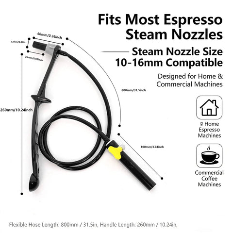 Espresso Machine Steam Wand Cleaning Brush With 36 Inch Silicone Hose And Spoon End For Pro Baristas, labeled measurements