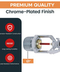 Badass Chrome Sidewall Fire Sprinkler Head With Escutcheon Horizontal Spray 1/2 Inch NPT 155F Standard Response UL Listed close-up view