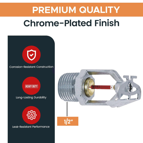 Badass Chrome Sidewall Fire Sprinkler Head With Escutcheon Horizontal Spray 1/2 Inch NPT 155F Standard Response UL Listed close-up view