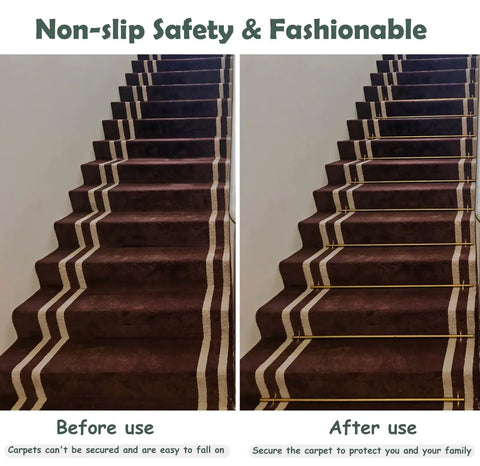 Dazzling Antique Brass Stair Rod Kit With Brackets Screws And End Caps For Runner Carpet Secure Your Steps While Adding Classy Vibes To Any Home With This Durable 34 Inch Holder Set That Boasts A Smooth Finish And Timeless Style, on carpeted stairs