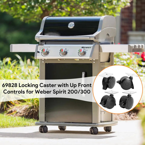 Level Up Your Weekend Cookout Routine With These Hella Durable Locking Casters Optimized For Up Front Control Gas Grills smooth rolling replacement wheels for Spirit Series families visible on Weber Spirit grill.