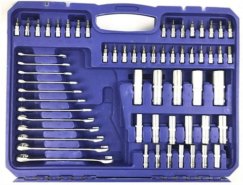 Socket Wrench Set For Auto And Home Repair, Mixed Tool Kit with Ratchet and Torque Wrench, Hex, Star, Torx Bits in case