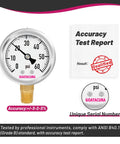 Glycerin Filled Pressure Gauge 0-60 PSI, 2 Inch Dial, 304 Stainless Steel Case, Accuracy Test Report, Unique Serial Number
