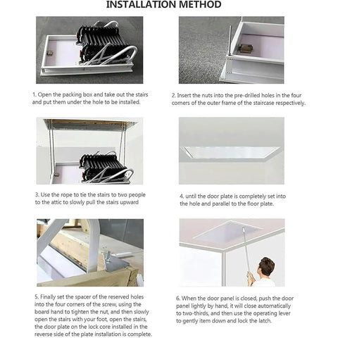 Installation method for Heavy Duty Electric Attic Ladder With Motorized Pull Down Stairs And Slick Telescopic Folding Design.