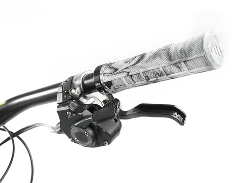 Berm Grips White Camo Dope Locking System 135mm MTB Grips with Tapered Diameter 33.9mm to 29.5mm Lightweight 100g on mountain bike