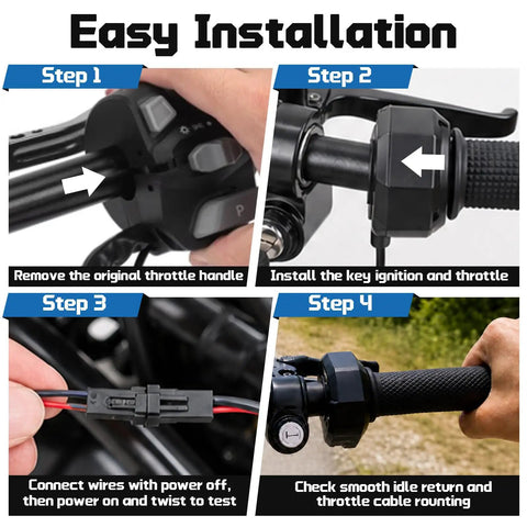 Q20 Full Twist Throttle Replacement For Ridstar Q20 Electric Dirt Bike And Sur Ron E Bike, installation steps shown