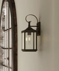Outdoor Wall Lantern 1 Light Clear Beveled Glass Textured Black Finish Farmhouse New Traditional Style mounted on wall