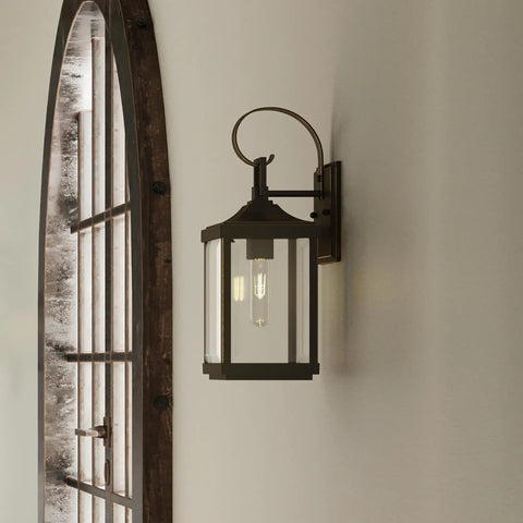 Outdoor Wall Lantern 1 Light Clear Beveled Glass Textured Black Finish Farmhouse New Traditional Style mounted on wall