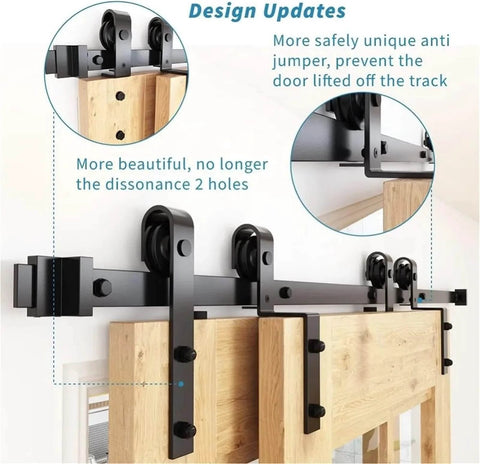 5 Ft Barn Door Hardware Kit For Double Wooden Doors With Flat Track Roller System Low Ceiling Friendly Smooth Operation