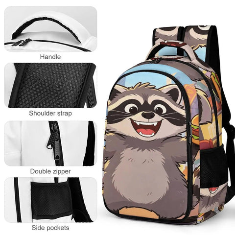 Burger Raccoon City Street Print Backpack For Men And Women with ergonomic straps and durable zippers, 12.6x7.3x16.5 in.