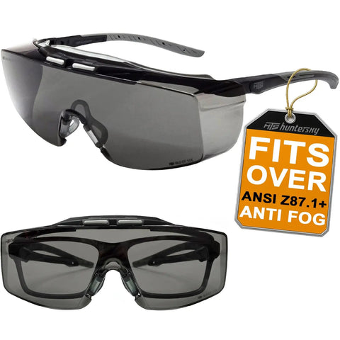 OTG Safety Goggles For Glasses Wearers With Smoke Tint Anti Fog Lenses UV400 Protection Impact Resistant Design Integrated