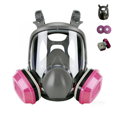 All Day Comfort Full Face Respirator Mask With Reusable Dual Filter System For Heavy Dust, Gas, And Vapor Protection